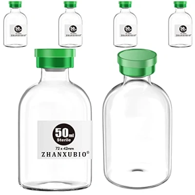 Image of ZHANXUBIO Sterile Empty Vials with Self Healing Injection Port and Aluminum Plastic Cap,Sterile Package (50ml Clear 6PCS)