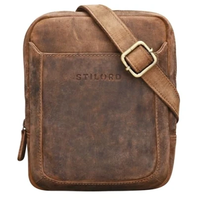 Image of STILORD &#039;Costa&#039; Small Mens Bag Leather Shoulder Messenger Handbag Vintage Man Purse Cross Body for 7 inch Tablets Satchel Genuine Leather, Colour:Middle Brown