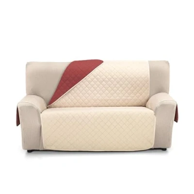 Image of Martina Home Quilted Sofa Cover Reversible Amber 2 Seater Beige Red