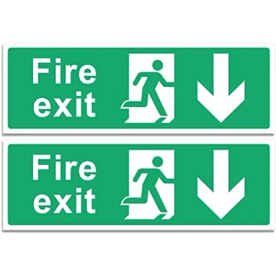 Image of RubiGo 1/2/4/6 Pack of Fire Exit Sign (DOWN ARROW) Signs Self Adhesive 30 X 10cm Escape Sticker Emergency Signage (2)