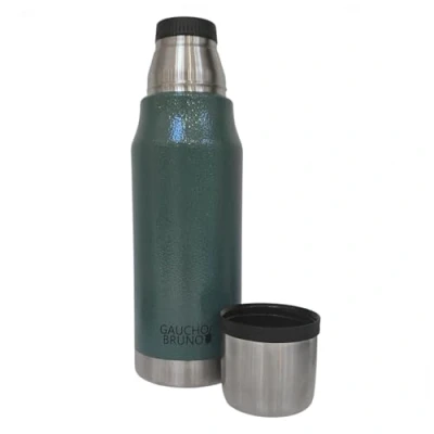 Image of Compact 750ml Slimline Yerba Mate Flask Double Walled Stainless Steel Thermal with Twist Pour Stopper Gaucho Bruno