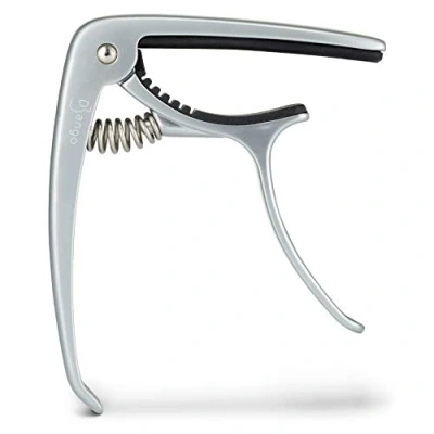 Image of Django Guitar Capo for Acoustic, Electric, Ukulele &amp; Classical Guitars Silver Includes Peg Puller Changing Strings Easy To Use Quick Release Extra Padding Neck Protection