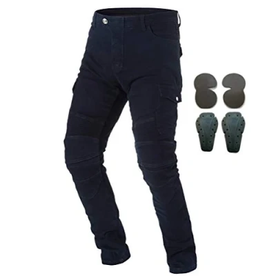 Image of Men Motorcycle Riding Protective Pants Denim Jeans with Armor 4 X Knee Hip Pads (Black, S=28)