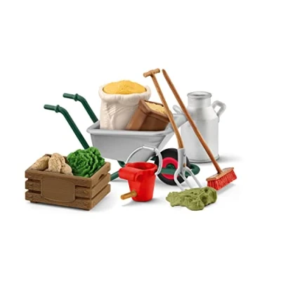 Image of schleich FARM WORLD 42610 Bauernhof Zubehör Set für Pferde und Tiere 11 Teiliges Lernspielzeug, mit Schubkarre, Heugabel mehr, Spielzeug ab 3 Jahren