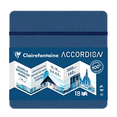 Image of Clairefontaine 975967C Accordion Travel Notebook 18 Pages White Watercolor Paper Medium Fine Grain 14x14 cm 300g Ideal for Artists Globetrotters