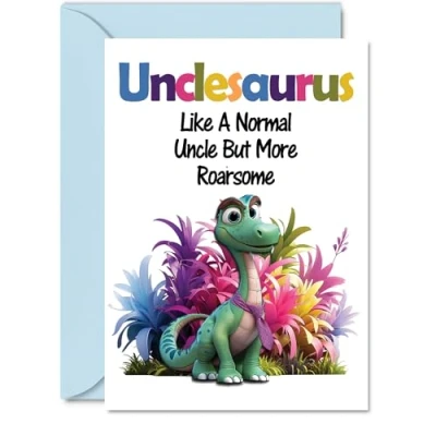 Image of Uncle Birthday Card Roarsome Unclesaurus Happy for from Nephew Niece, A5 Dinosaur Bday Greeting Cards