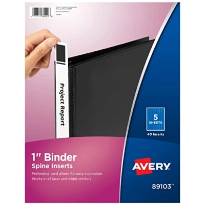 Image of Avery Binder Spine Inserts, for 1 Inch Ring Binders with 1.4&quot; Width, 40 Cardstock View ID Inserts (89103)