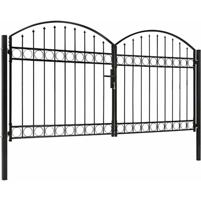 Image of vidaXL Fence Gate Double Door with Arched Top Steel 300x150 cm Black