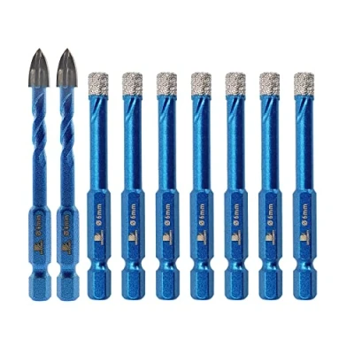 Image of Diamond Drill Bit BRSCHNITT 1/4 inch Masonry Bits Set for Porcelain Tile Ceramic Stone Granite Marble,Hex Shank Hole Saw Bit(10psc/pack).