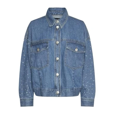 Image of PIECES Women&#039;s Pcsky Jacket, Medium Blue Denim/Detail: Rhinestone, M
