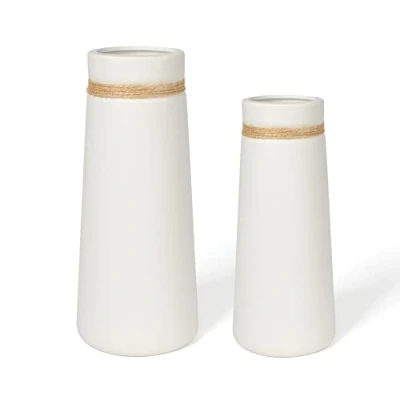 Image of flature Ceramic Vase Set for Pampas Grass White Cut Flower Vases as Modern Living Room Boho Deco, Matt, Home Decoration Flowers, Dried Office, of 2