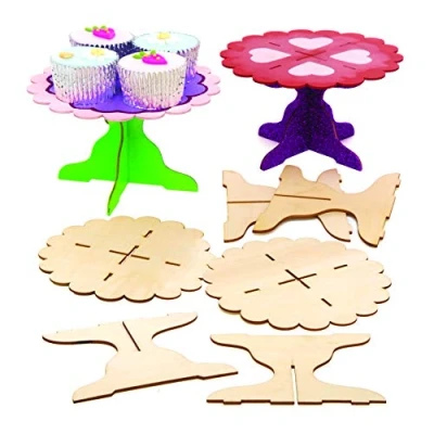 Image of Baker Ross AT396 Wooden Cake Stand Kits Pack of 3, Easy to Assemble Stands for Children&#039;s Arts and Crafts