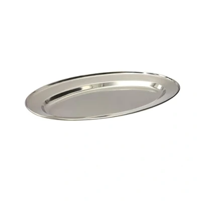 Image of Buckingham Stainless Steel Heavy Gauge Oval Tray Plate/Meat Platter/Serving Dish 30cm, Silver, 30 x 13 2 cm