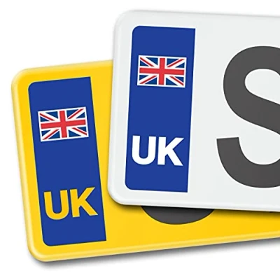 Image of Signs247 Car Number Plate Vinyl Stickers Durable UK Union Jack Flag and United Kingdom EU Design Ideal For Europe Travel Weather Resistant, Easy to Apply Decals