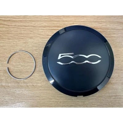 Image of Fiat 500 Black/Chrome Wheel Centre Hub Cap, Includes Securing Clip