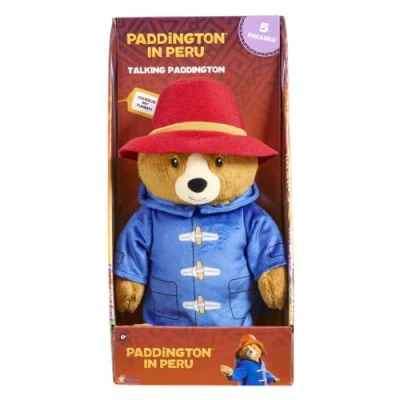Image of Rainbow Designs Paddington Bear Movie talking Teddy toy with 5 Phrases, Red Hat &amp; Blue Duffle Coat Cuddly Companion for Playtime Adventures