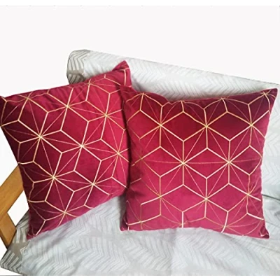 Image of ZUODUTEX 40 x Cm Pack of 2 Embroidered Wine Red Velvet Cushion Covers With Golden Pattern Decorative Throw Pillow Cover Case