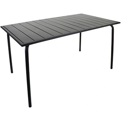 Image of marko Outdoor Slatted Bistro Furniture Steel Sand Grey Garden Patio Cafe Restaurant Diner Seating Sets Chairs Tables Folding Stacking (140cm Rectangular Table)