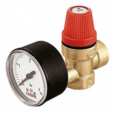 Image of Caleffi Safety Relief Valve 1/2&#039;&#039; x Female Connections 3 Bar with Pressure Gauge 313430
