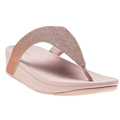Image of Fitflop Womenss Fit Flop Lottie Glitzy Toe Thong Sandals in Rose Gold Textile Size UK 7