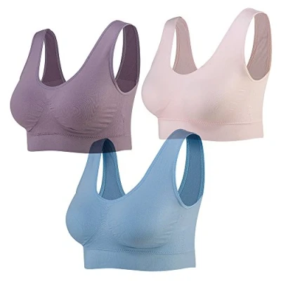 Image of Lemef 3 Paquet soutiens Gorge de sans Couture Sport Yoga Armature avec coussinets amovibles Pour Femmes, M, Rose Red&amp;dark Blue&amp;dark Purple