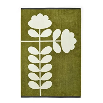 Image of Orla Kiely Cut Stem Bathroom Towel Moss &amp; Charcoal 100% Cotton (Bath Sheet 100cm x 150cm)