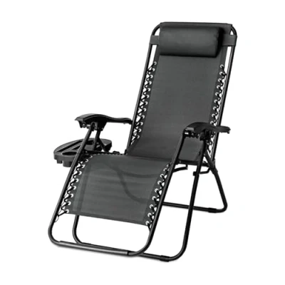 Image of SG Traders Zero Gravity Chair Reclining Outdoor Sun Lounger, Relaxer for Patio Decking Gardens Camping, Folding with Cup Holder and Adjustable Headrest Sunlounger (Pack 1 Black)