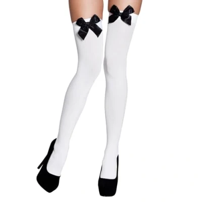 Image of Boland Ladies Stockings, Hold Ups, Opaque, Over the Knee Socks, Halloween, Fancy Dress, Adult, One Size (UK, Alpha, Size, Regular, White/Black)