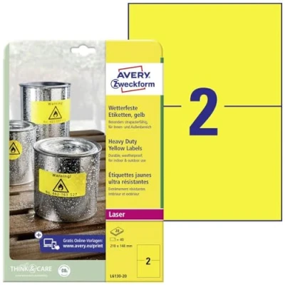 Image of Avery Zweckform Etikett 210x148 mm A4 LC, Weatherproof 20Blatt Yellow Candles