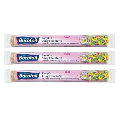 Image of 3 x EasyCut Cling Film Refill Rolls for Perfect Food Wrapping Freezing and Microwaving 35cm 60m
