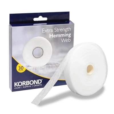Image of KORBOND Strongest Hem Tape 72GSM 30m x 2cm Hemming Web Invisible Mending for Fabric Iron on NO Sewing Required Adhesive Tape, Webbing