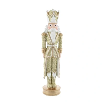 Image of Festive 35 Centimetre Gold and White Resin Nutcracker Decoration