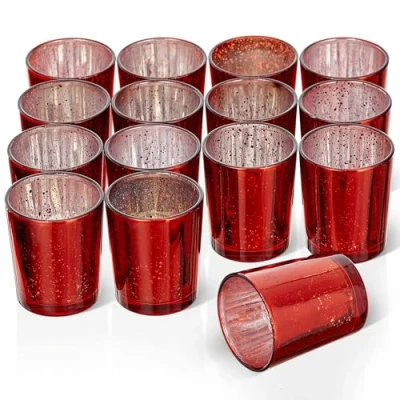 Image of THE TWIDDLERS 30 Candle Holders Silver &amp; Red Speckled Glass Tea Light Holder Home Decoration, Table Centerpiece, Kitchen Accessory 5 x 6cm