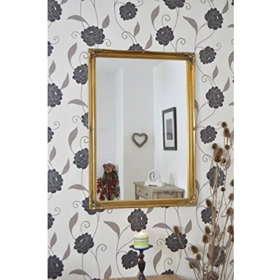 Image of FRAMES BY POST 40&quot; x 28&quot; (102cmx71cm) Large Framed Modern Beautiful Antique Gold Design Ornate Shabby Chic Over Mantle Big Wall Mirror, Wood