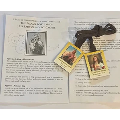 Image of Brown Scapular Our Lady of Mount Carmel and the Sacred Heart Jesus.