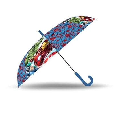 Image of Avengers Kids Umbrella, Plastic Easy Grip Handle Compact Umbrella Windproof Strong, PVC Cover Travel Gift Brolly Boys, Automatic Safety Opening Stick 75cm