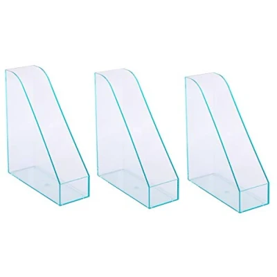 Image of OSCO Glass Look Acrylic Magazine Rack 3 Pack Folder Storage File Organiser Desk &amp; Shelf Filing Document Holder Office Paperwork Brochure Display H31 x W9.5 D26 cm