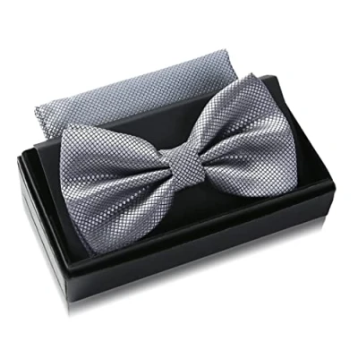Image of Massi Morino bow tie grey with handkerchief for men Set Suit men&#039;s wedding Adjustable in silver
