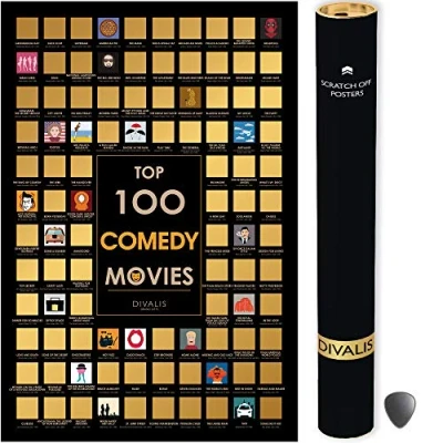 Image of Top 100 Comedy Movies Scratch off Poster Large Comedies Scratchable of all Time Bucket List Checklist Must See Movie Challenge Essential Cinema to Watch