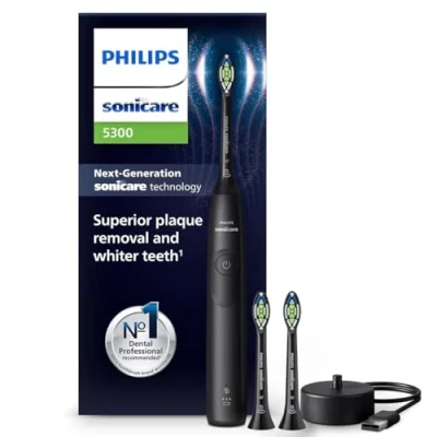 Image of Philips Sonicare 5300 Electric Toothbrush, Sonic Toothbrush with 2 Intensity Levels, Pressure Alert, EasyStart, SmarTimer and BrushPacer, Black, Model HX7101/04 [New Technology]