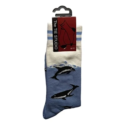 Image of Tie Studio Dolphins in pale blue Ocean Unisex Novelty Ankle Socks Adult Size 6 11