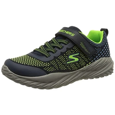 Image of Skechers Boys Nitro Sprint Karvo Sneaker, Navy Textile Lime Blue Trim, 13 UK Child
