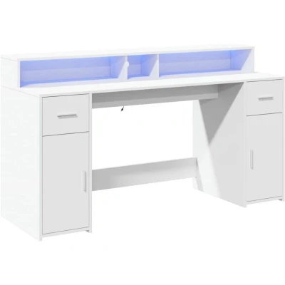 Image of vidaXL Desk with LED Lights Writing Table Working White Engineered Wood 160x55x91 cm