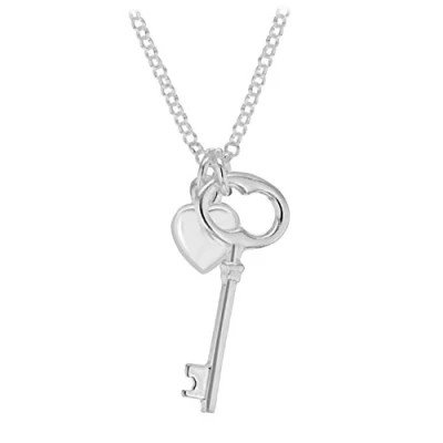 Image of Tuscany Silver Women&#039;s Sterling Heart and Key on Adjustable Chain Necklace of Length 41 cm/16 Inch 43 cm/17