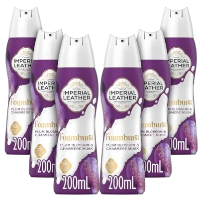 Image of Imperial Leather Foamburst Relaxing Shower Gel, Plum Blossom &amp; Cashmere Musk Body Wash, Luxurious Foam Lather, Gentle Skin Care, Bulk Buy, Pack of 6 x 200ml