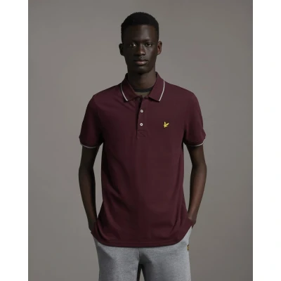 Image of Lyle &amp; Scott Tipped Polo shirt, Men&#039;s, Size: Medium, Burgundy/ mid grey marl