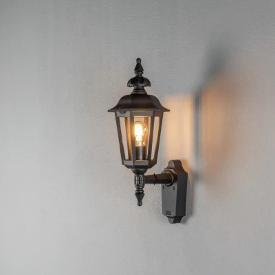 Image of Pallas Outdoor Classic Lantern Up Wall Light Matt Black, IP23