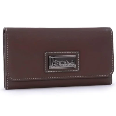 Image of Catwalk Collection Handbags Medium Leather Purse for Women Ladies Wallet with 14 Card Slots &amp; Zip Coin Pocket RFID Protection Gemma Brown