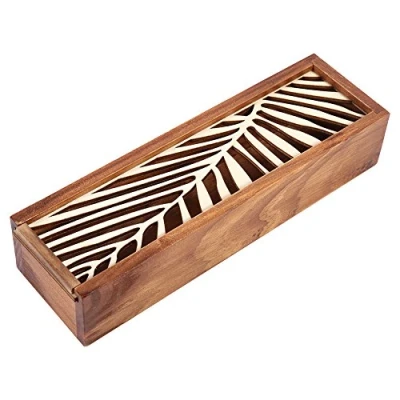 Image of Wooden Pencil Case Box Hollow Pen Holder Desk Organizer Student School Office Gift Box(#2)