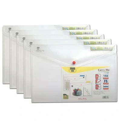 Image of ARK Carry File Popper Wallet with Press Stud Closure [Pack of 5] (Clear, Foolscap)